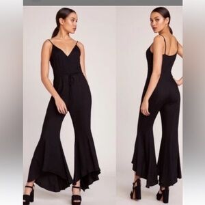 Mic Drop Jumpsuit Sz 2 Jack by BB Dakota Ruffle Hem Black Wide Leg Cocktail